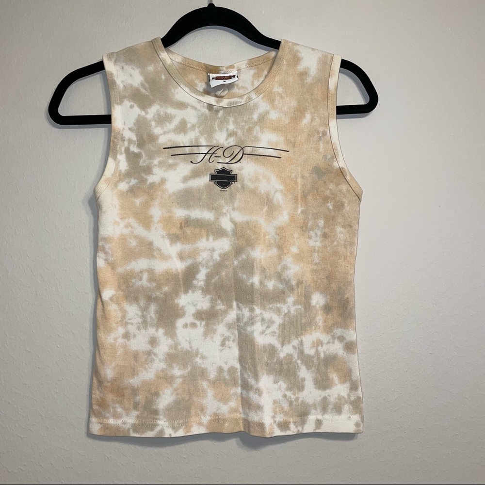 Harley-Davidson Womens Beige Green Orange Tie-die Tank Top Size M‎